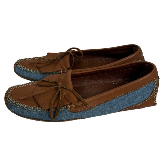 COLE HAAN COUNTRY Women's 7 1/2 Driving Loafer Brown Leather and Denim - Picture 8 of 8